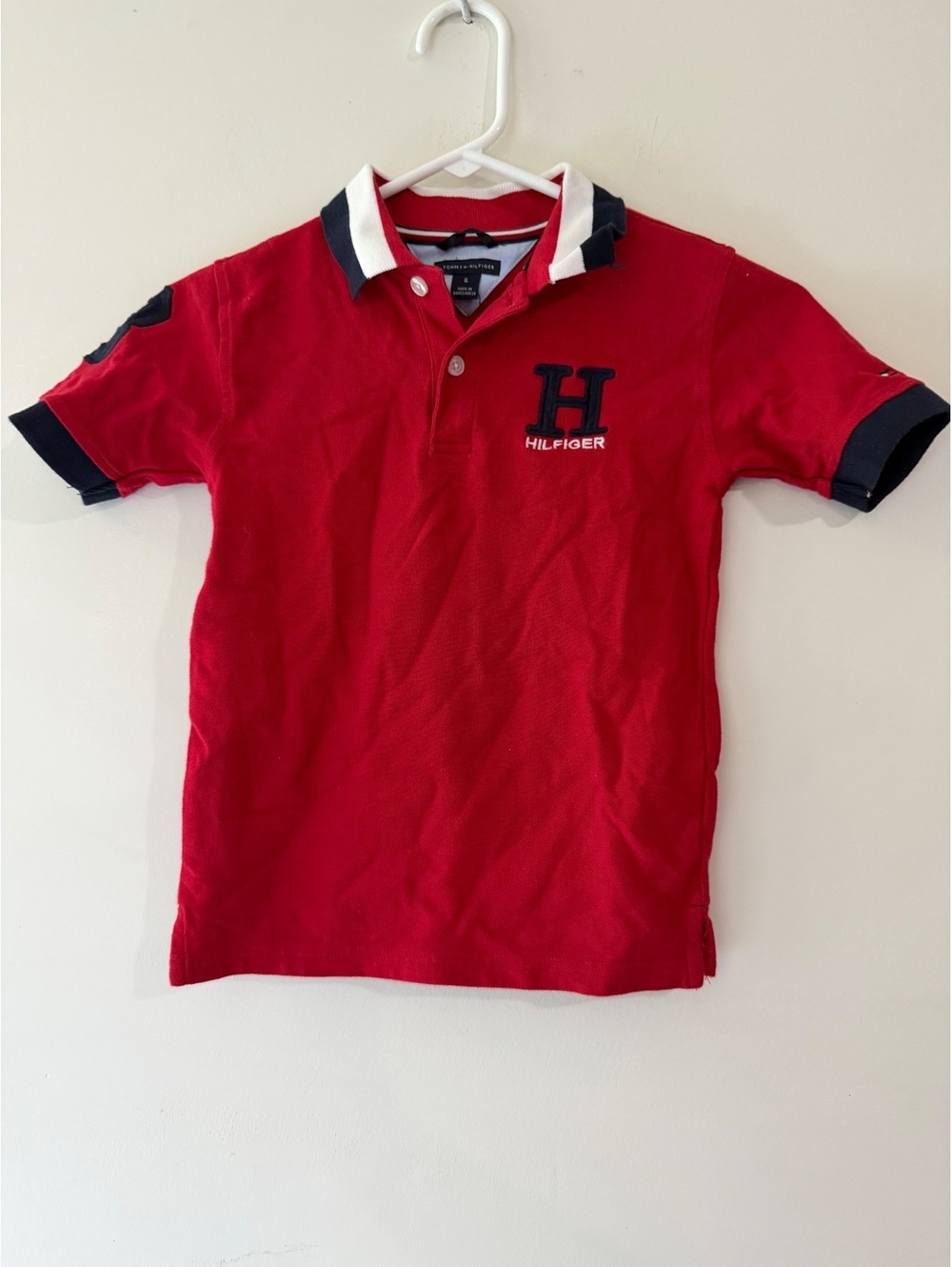 Tommy Hilfiger Red Polo Shirt with Navy and White Accents, Size 6